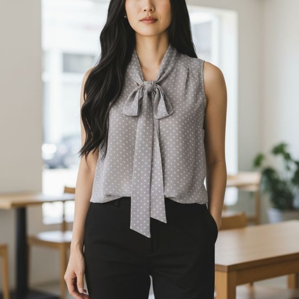 Daniel Rainn Gray Sleeveless Bow Blouse SZ SM
